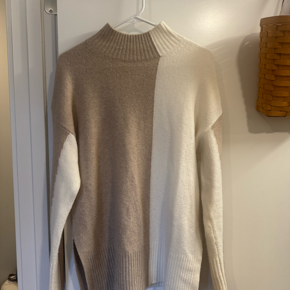 Reiss Women’s White & Tan Color Block Sweater Size S